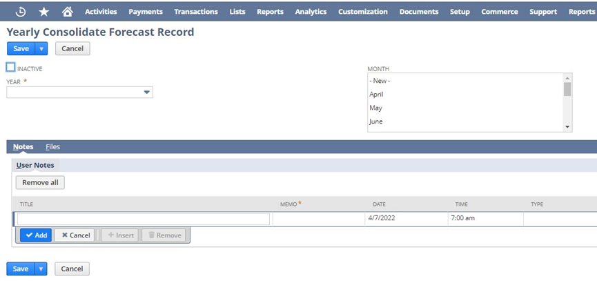 Custom Forecast Record In NetSuite